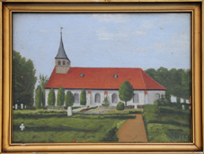 Store Magleby kirke. Maleri fra beg. 1900-tallet. Dragør Lokalarkiv